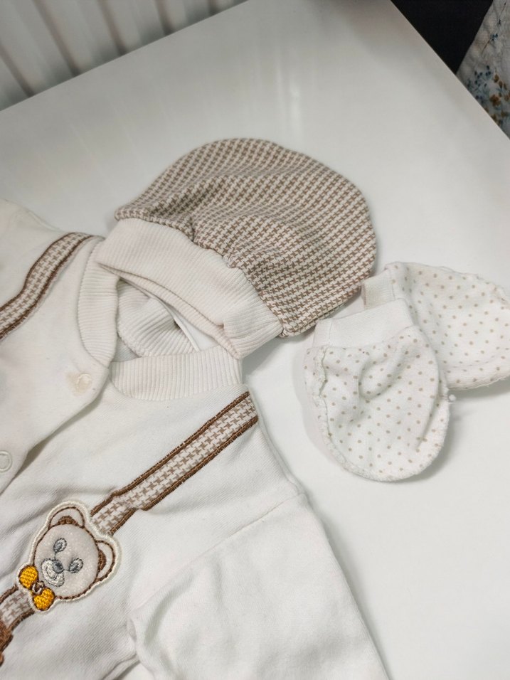 Uzun Kollu Beyaz Erkek bebek hastane çıkışı seti - Görsel 5