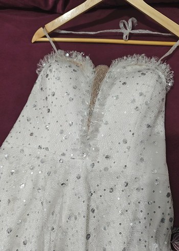 Straplez Uzun Beyaz A-Line Gelinlik - Görsel 8