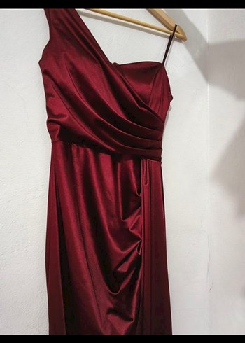 Bordo Drapeli Uzun Abiye Elbise - Görsel 4