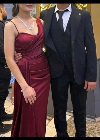 Bordo Drapeli Uzun Abiye Elbise - Görsel 7