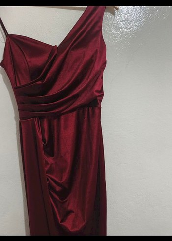 Bordo Drapeli Uzun Abiye Elbise - Görsel 2