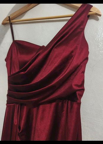 Bordo Drapeli Uzun Abiye Elbise - Görsel 6