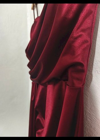 Bordo Drapeli Uzun Abiye Elbise - Görsel 5