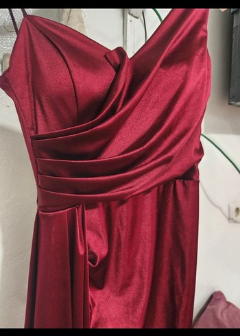 Bordo Drapeli Uzun Abiye Elbise - Görsel 3