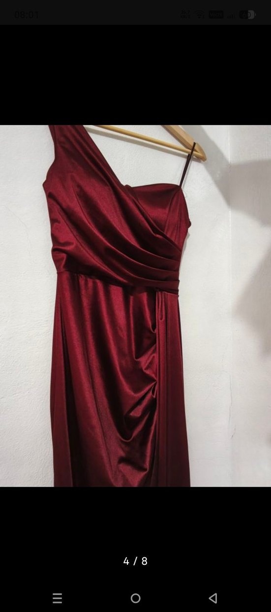 Bordo Drapeli Uzun Abiye Elbise - Görsel 4