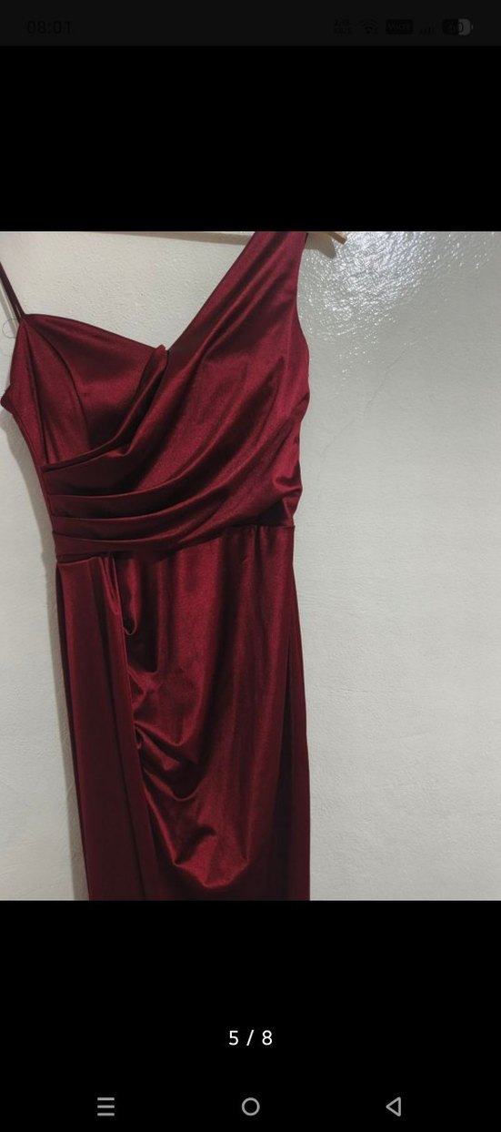 Bordo Drapeli Uzun Abiye Elbise - Görsel 2