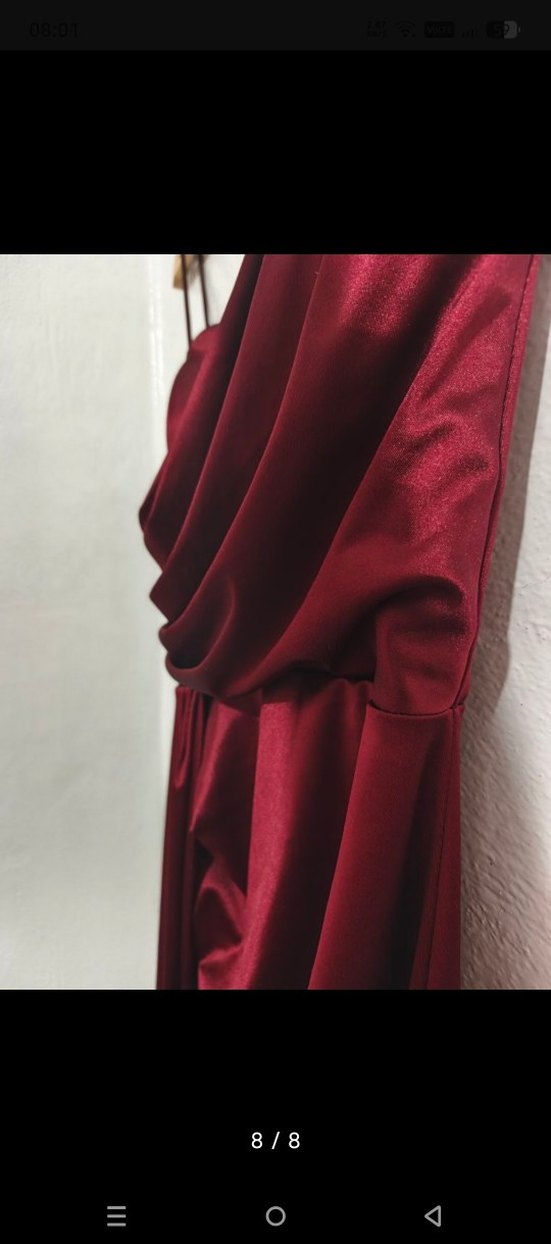 Bordo Drapeli Uzun Abiye Elbise - Görsel 5