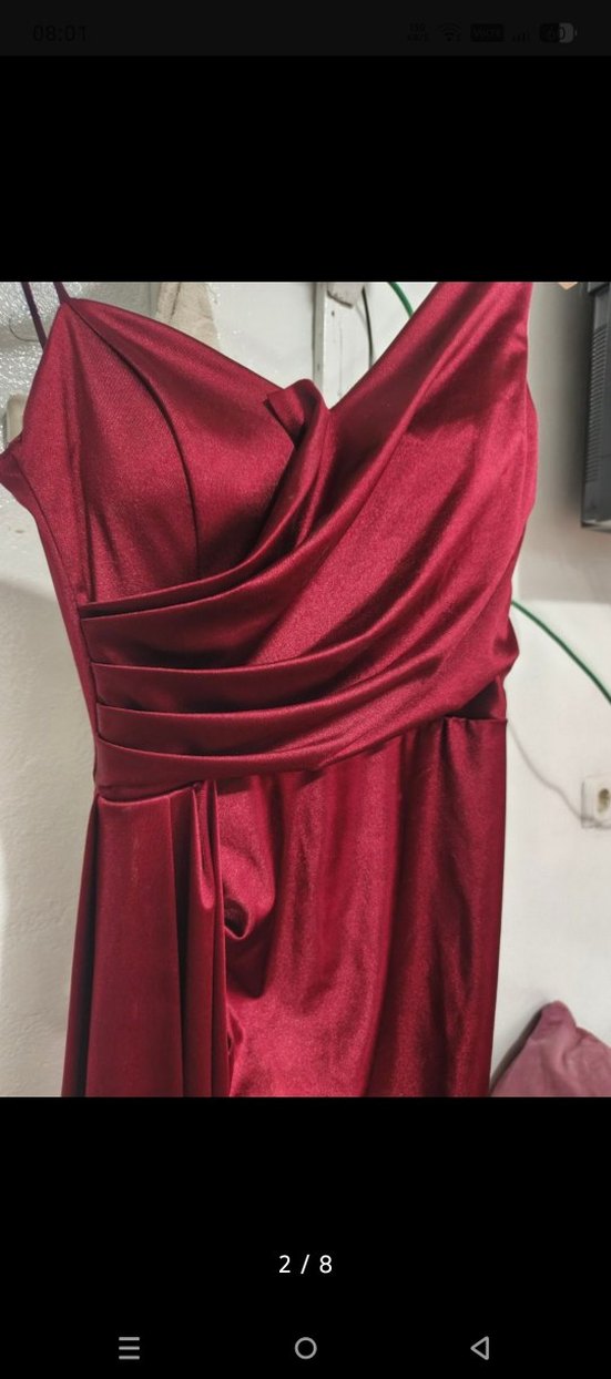 Bordo Drapeli Uzun Abiye Elbise - Görsel 3