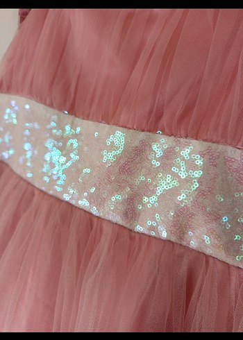 Kız Çocuk Pudra Straplez Bohem Elbise - Görsel 3