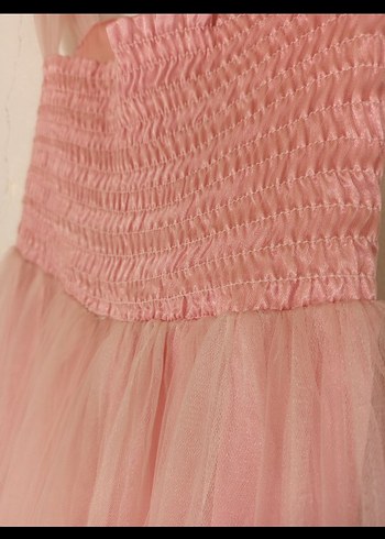 Kız Çocuk Pudra Straplez Bohem Elbise - Görsel 6