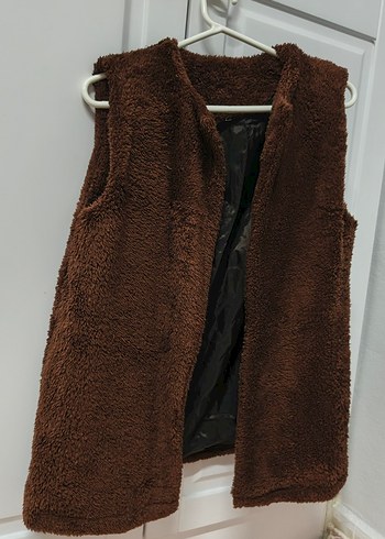 Kahverengi Kürklü Kolsuz Kadın Kaban - Görsel 5