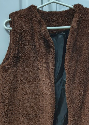 Kahverengi Kürklü Kolsuz Kadın Kaban - Görsel 8