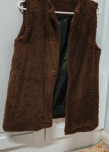 Kahverengi Kürklü Kolsuz Kadın Kaban - Görsel 7