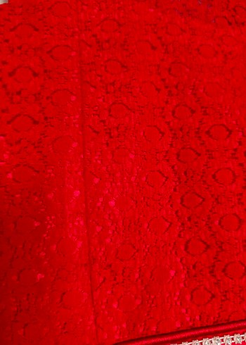 Kırmızı İşlemeli Midi Abiye Elbise - Görsel 5