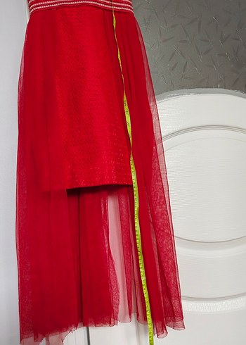 Kırmızı İşlemeli Midi Abiye Elbise - Görsel 9