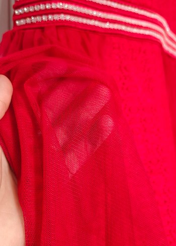 Kırmızı İşlemeli Midi Abiye Elbise - Görsel 7