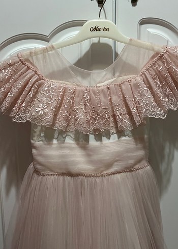Abiye Pembe Renkli Nakışlı Kız Çocuk Elbise