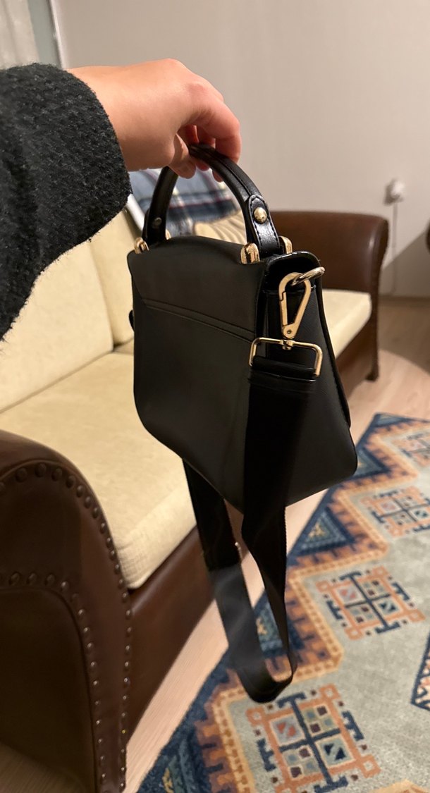 Siyah Deri Tokalı Kadın Çanta inci - Görsel 4