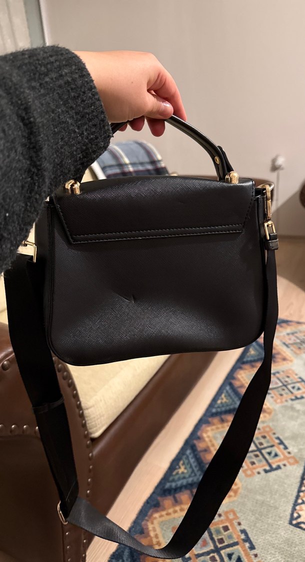 Siyah Deri Tokalı Kadın Çanta inci - Görsel 3