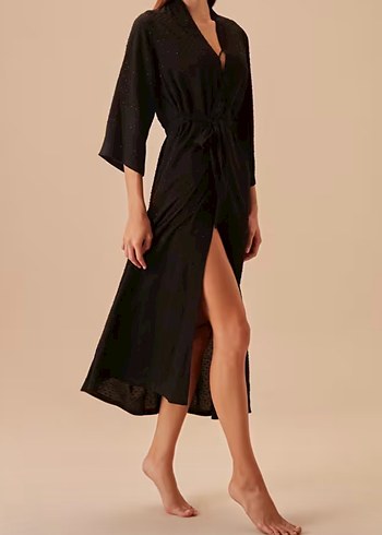 Suwen Siyah Uzun Kadın Sabahlık - Görsel 3