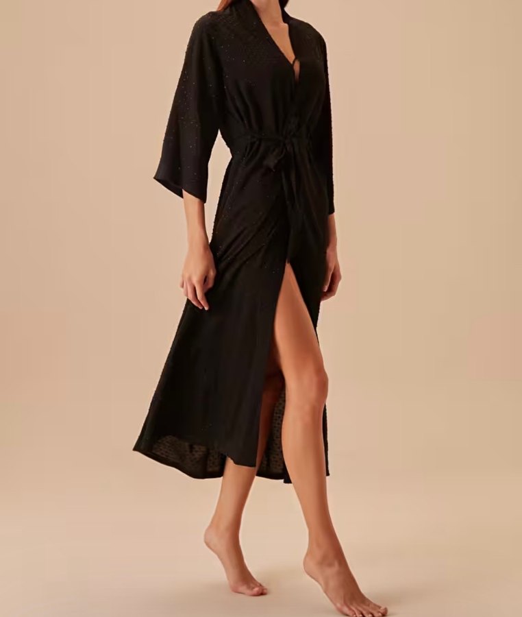 Suwen Siyah Uzun Kadın Sabahlık - Görsel 3