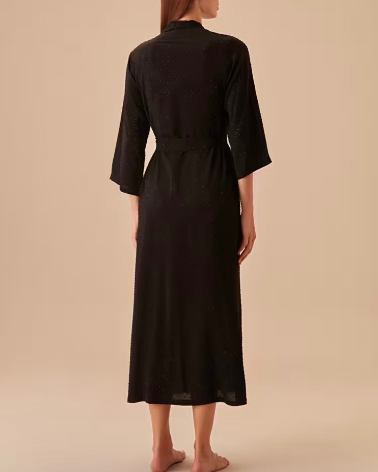 Suwen Siyah Uzun Kadın Sabahlık - Görsel 2