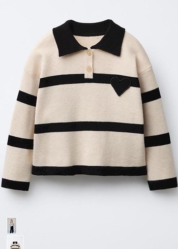 Kız Çocuk Bej Çizgili Sweatshirt ve Siyah Pantolon - Görsel 2