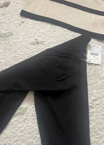 Kız Çocuk Bej Çizgili Sweatshirt ve Siyah Pantolon - Görsel 5