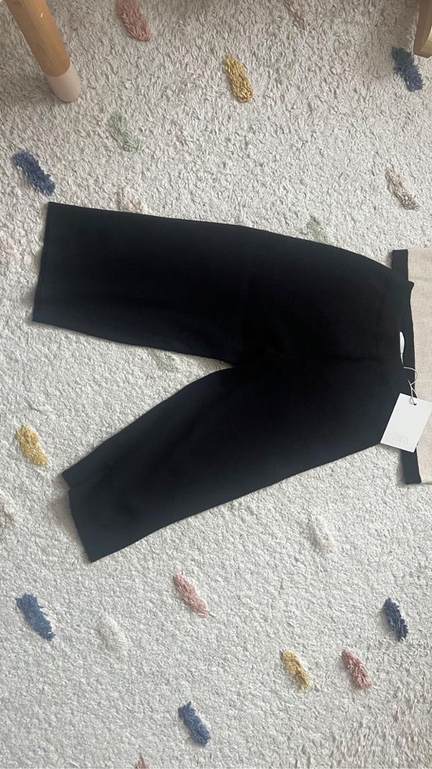 Kız Çocuk Bej Çizgili Sweatshirt ve Siyah Pantolon - Görsel 4