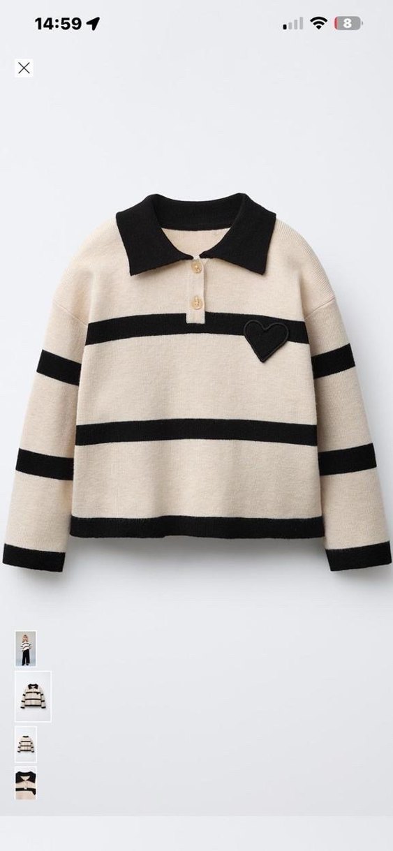 Kız Çocuk Bej Çizgili Sweatshirt ve Siyah Pantolon - Görsel 2