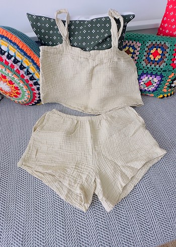 m Beden ten rengi Renk Bej Askılı Mini Pijama Takımı