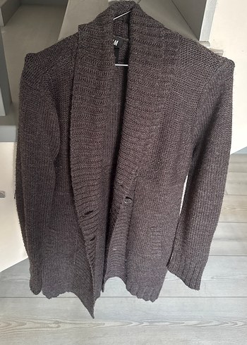H&M kKahverengi Gri Örgü Midi Boy Kadın Hırka, Uzun Kollu,