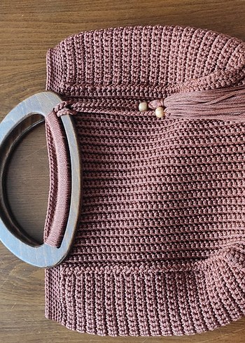 Hasır Örgü Kadın Çanta Ahşap Kulplu - Görsel 2