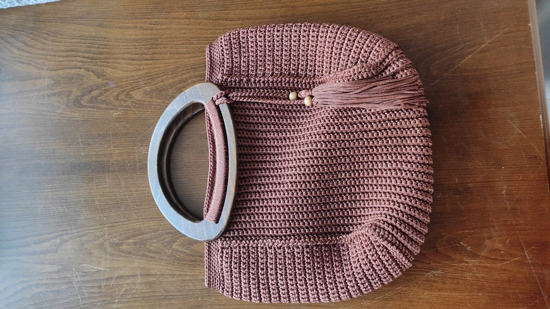 Hasır Örgü Kadın Çanta Ahşap Kulplu - Görsel 2