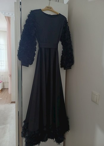 m Beden Uzun Siyah Drape Detaylı Gotik Nişan Elbisesi