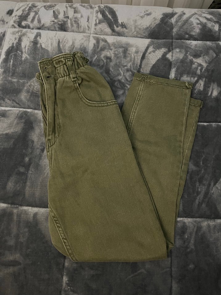 Beli Lastikli Haki Kadın Keten Pantolon - Görsel 2