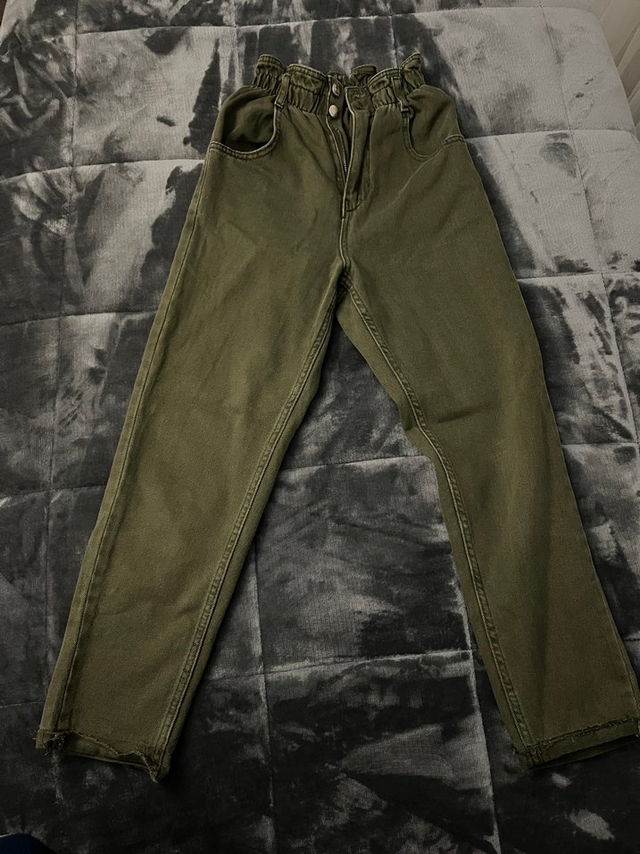 Beli Lastikli Haki Kadın Keten Pantolon - Görsel 3