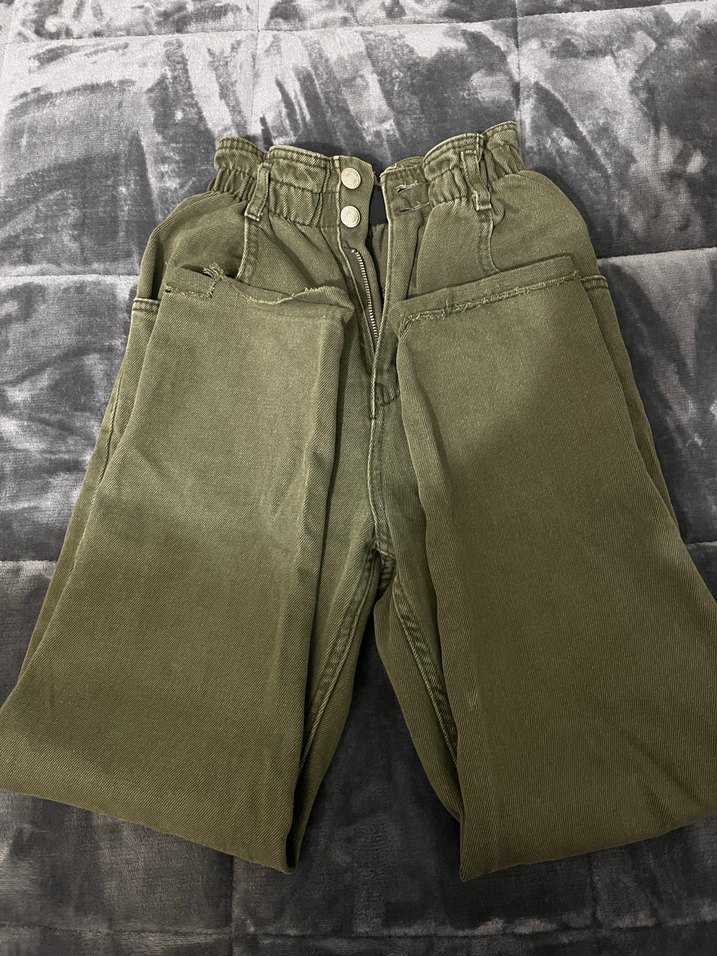 Beli Lastikli Haki Kadın Keten Pantolon - Görsel 4