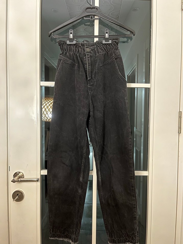 Kadın Siyah Bağlamalı Loose Fit Denim Pantolon - Görsel 4