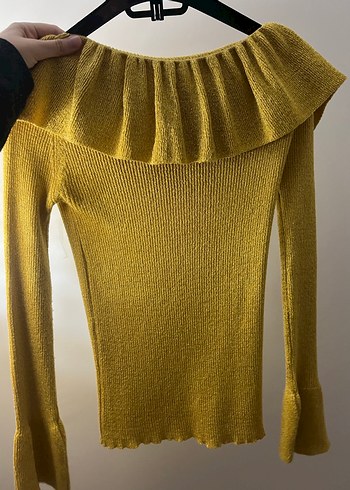 Y2K Sarı Triko Uzun Kollu Mini Kazak - Görsel 2