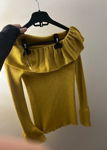 Y2K Sarı Triko Uzun Kollu Mini Kazak - Görsel 3