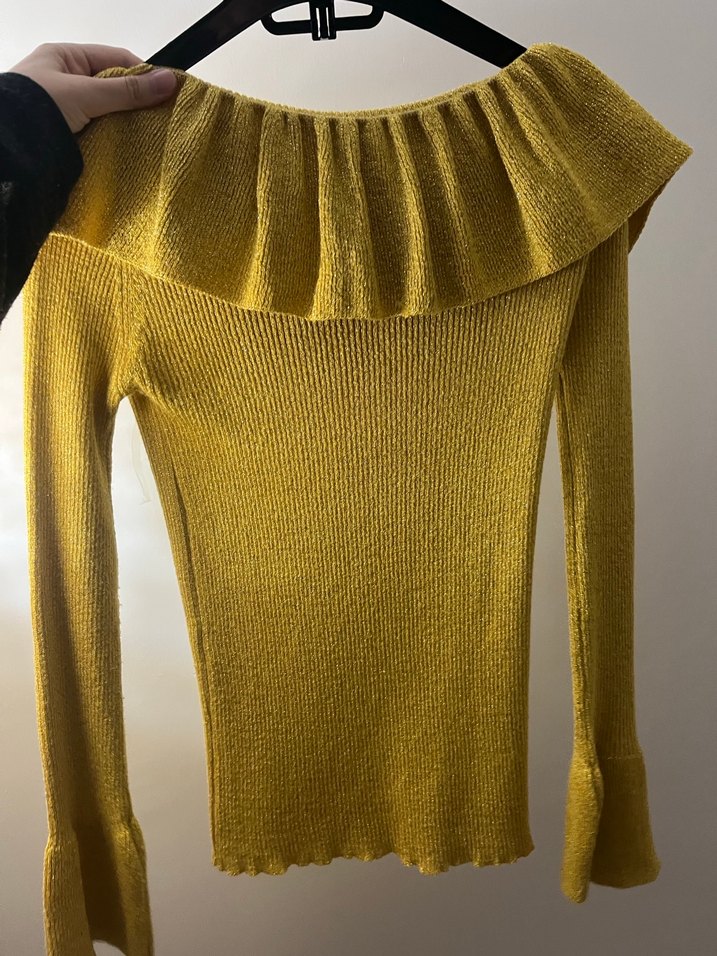 Y2K Sarı Triko Uzun Kollu Mini Kazak - Görsel 2