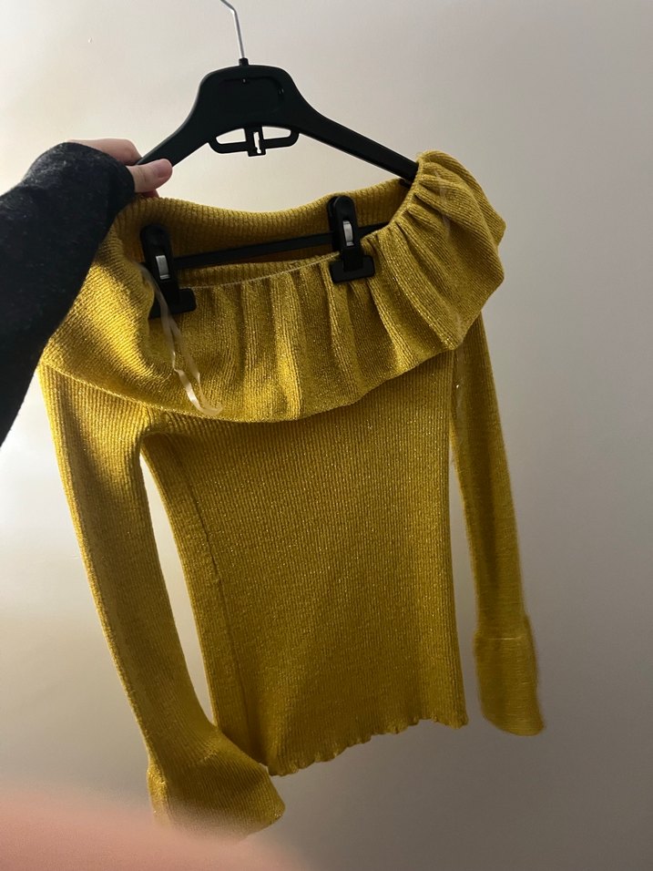 Y2K Sarı Triko Uzun Kollu Mini Kazak - Görsel 3