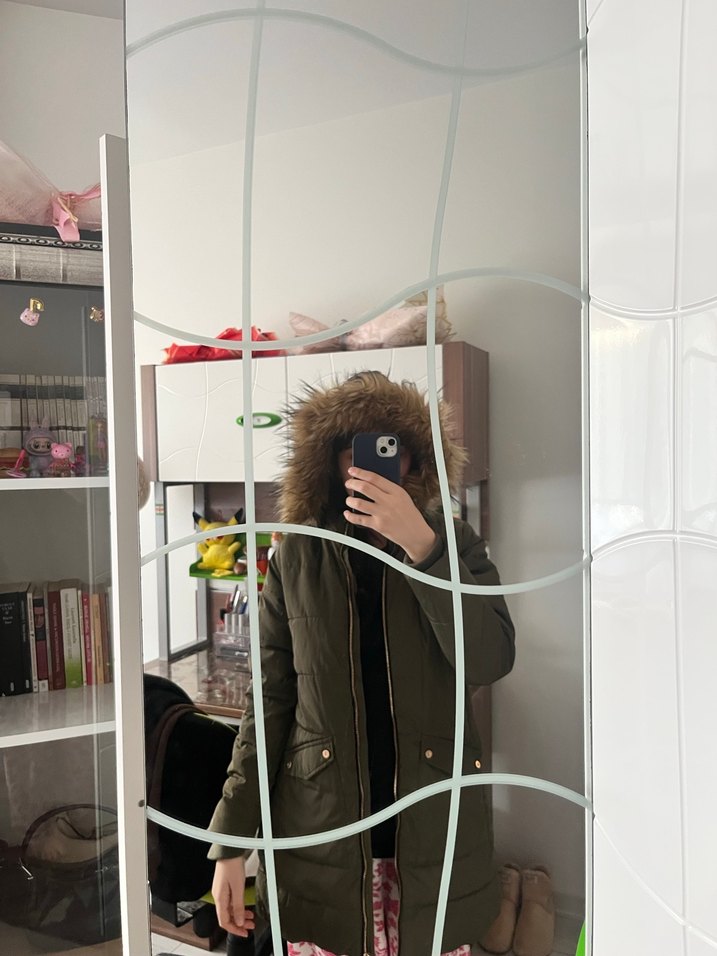 Haki Şişme Mont İçi Peluş Kürklü Kapüşon - Görsel 4