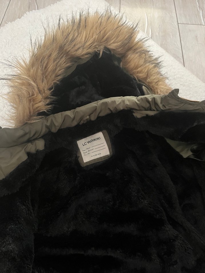 Haki Şişme Mont İçi Peluş Kürklü Kapüşon - Görsel 2