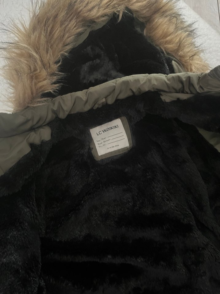 Haki Şişme Mont İçi Peluş Kürklü Kapüşon - Görsel 3