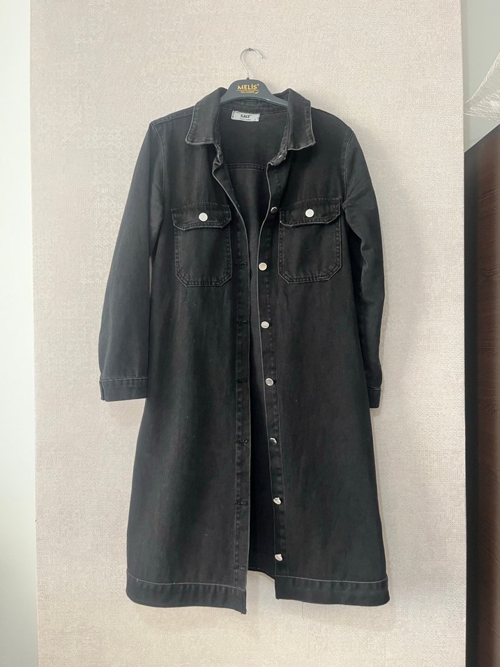 Siyah Kuşaklı Denim Midi Elbise - Görsel 2