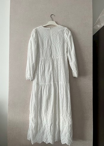 Uzun Kollu Beyaz Nakışlı Bohem Elbise - Görsel 2