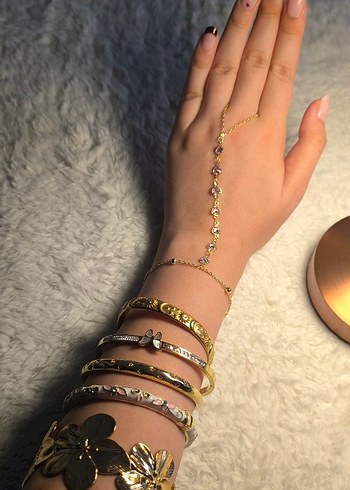 Çiçek Desenli Beyaz Mineli Bileklik - Görsel 3