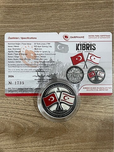 Kıbrıs 50. Yıl Gümüş Hatıra Parası KKTC